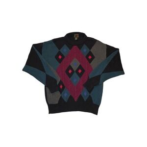 Vintage Boston Traders Argyle Sweater Mens L 100% Cotton 90s Chunky Knit